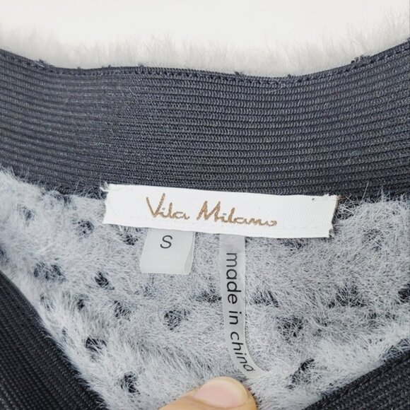 Vita Milano Women's Black  White Chevron Pattern Fuzzy Knit A-Line Skirt Small - Picture 6 of 8